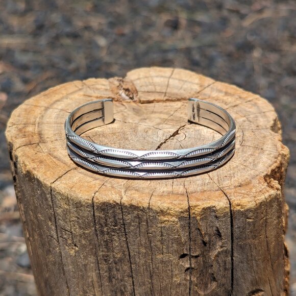 Navajo‎ Bracelet Sterling Silver 3-Stacked Look Design Jewelry Sz 6.5*** - Picture 3 of 10